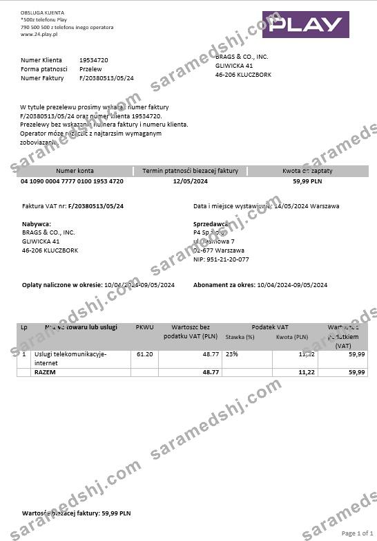 Poland Play business utility bill template in Word and PDF formats